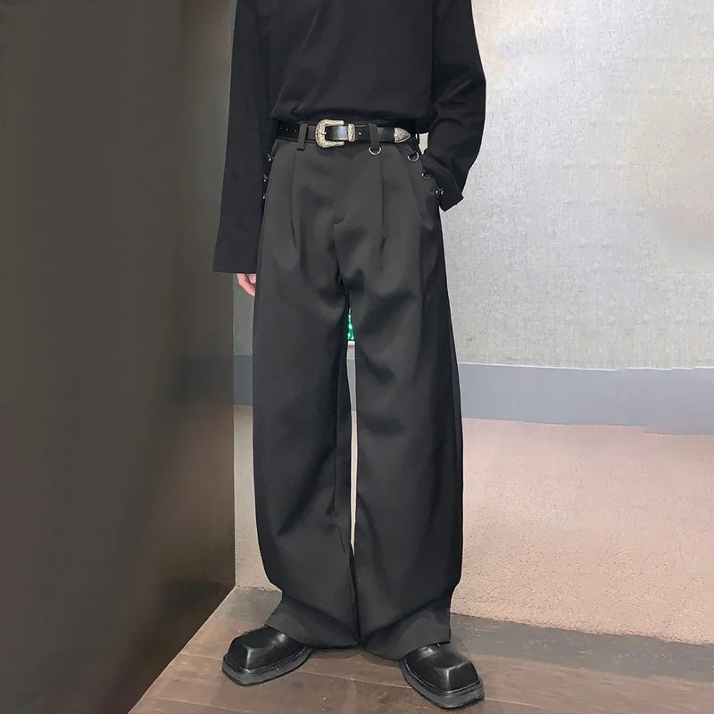 mens casual suit trousers buckle decoration british straight pants streetwear fashion niche commuter pants mens clothing 2024 unique default style 94