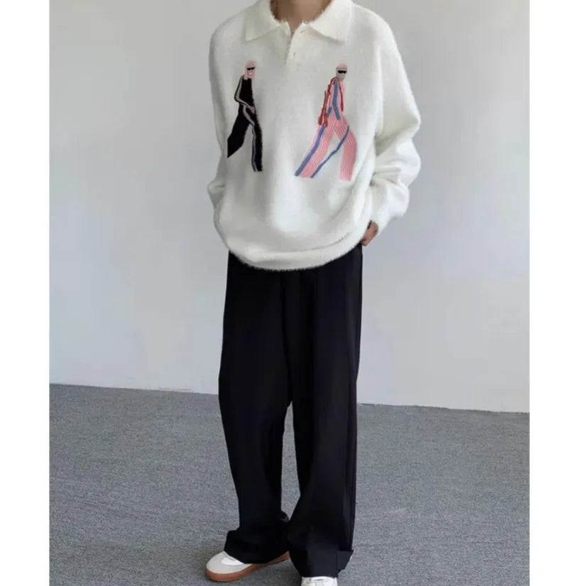 grunge fire sweater, streetwear drip, cozy knitwear for men, oversized grunge aesthetic winter top