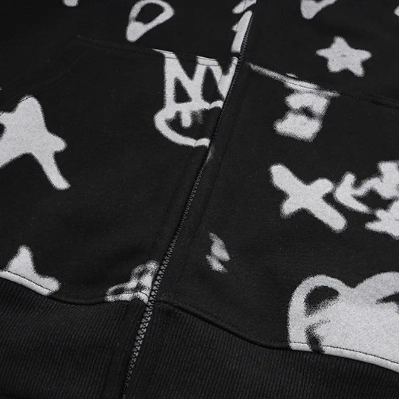 sadcore crying character featuring rainbowtouches hoodies mens streetwear for men pattern printed hip hop high street coat cotton vintage superior quality black