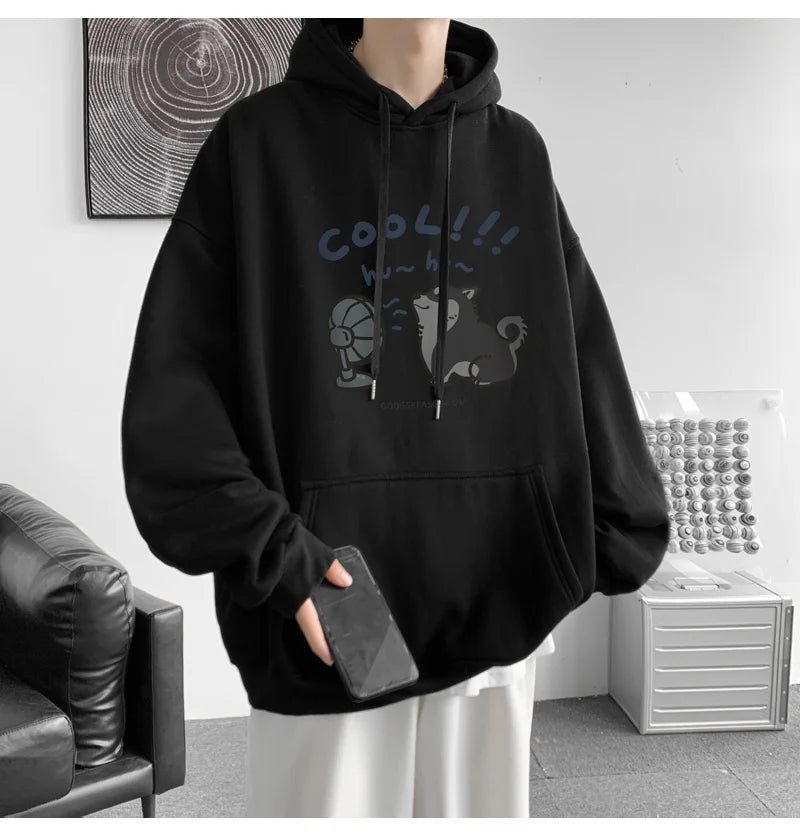 Cool Cartoon Cat Graphic Print Hoodies For Men Y2K Streetwear Clothes