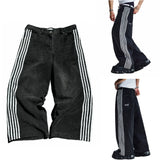 new hip hop baggy jeans harajuku goth y2k jeans for men black striped embroidered wide leg denim pants high street streetwear vintage washed jeans