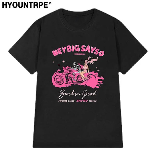 Glitchcore Graphic tee – Pink Anime Skull Printed T Shirt Hip Hop Streetwear Oversize