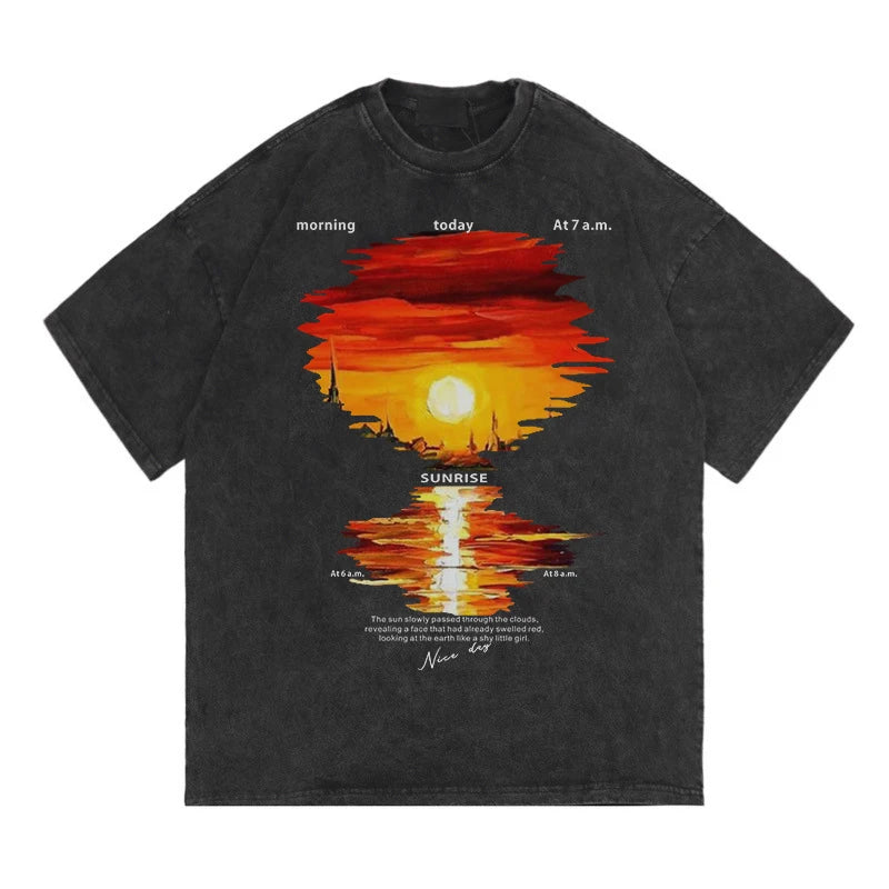 Glitchcore Fashion – Rainbowtouches Washed T Shirt Men Fashion Design Printed Vin – Urban Streetwear for Men & Women