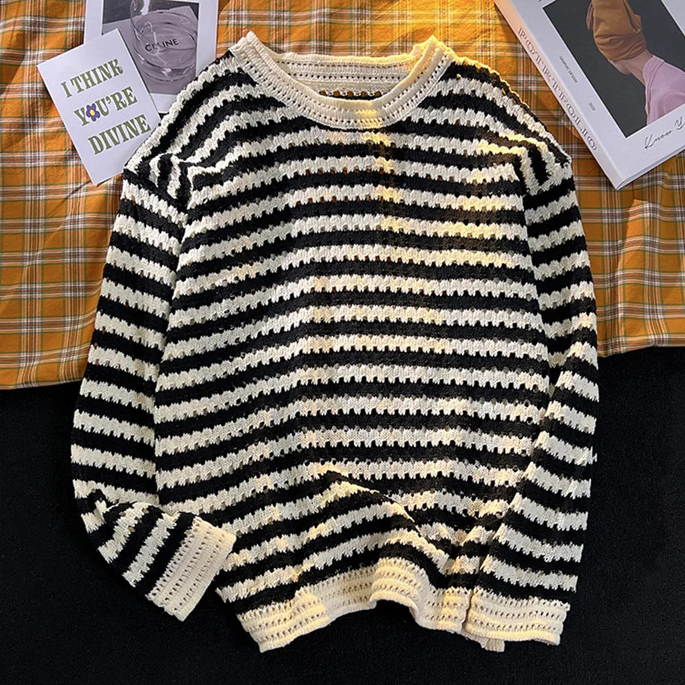 minimalist knit jumper, daily wear essential, trendy urban fashion top for men, layered streetwear look