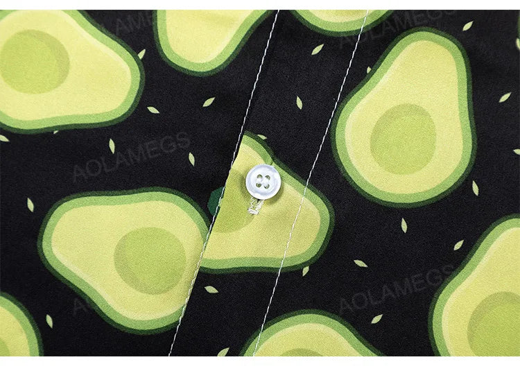 Men Summer Short Sleeved Shirt Avocado Green All Over Printed Shirt Hawaiian Beach Casual Top Fresh Interesting Loose Top Unisex
