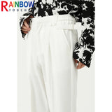 rainbowtouches men pants unisex high street waistband solid casual slim fitting pants couple loose straight mens suit pants unique default style 928