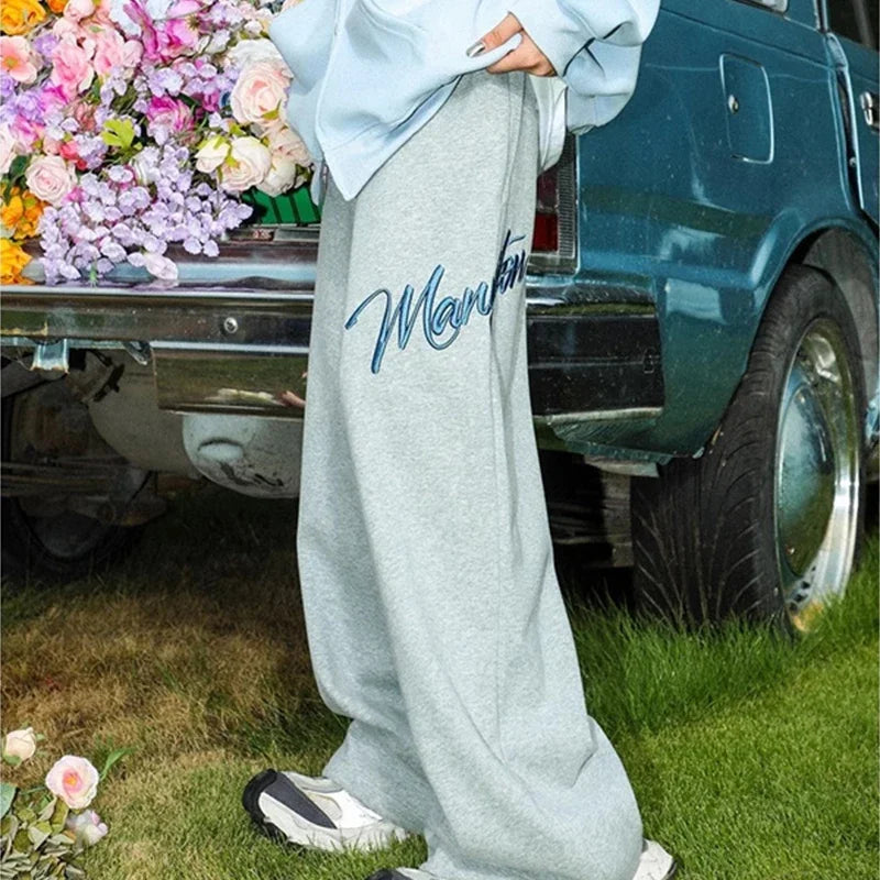 american fashion letter hip hop wide leg pants mens y2k streetwear baggy straight pantalones hombre new gym sports trousers relaxed fit trousers