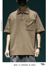 Gothic Angelcore design – Summer New Button Pocket Polo Shirt For Men Casual Short Sle