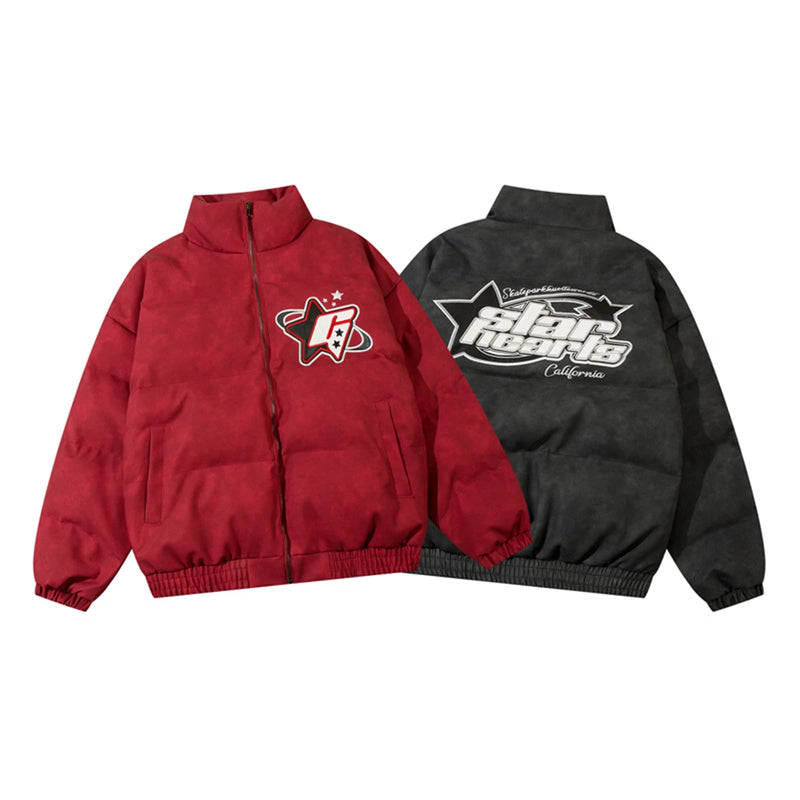 Men PU Leather Warm Jacket Winter Vintage Waterproof Parkas Embroidery Letter Thick Padded Coat Streetwear Hip Hop Loose Parka