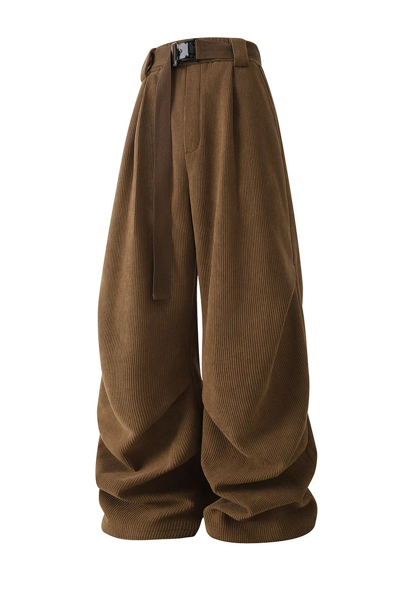 winter mens wide leg straight sweatpants korean fashion warm fleece track pants male casual thermal trousers with long belt sporty tapered joggers