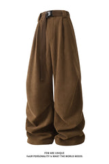 winter mens wide leg straight sweatpants korean fashion warm fleece track pants male casual thermal trousers with long belt sporty tapered joggers