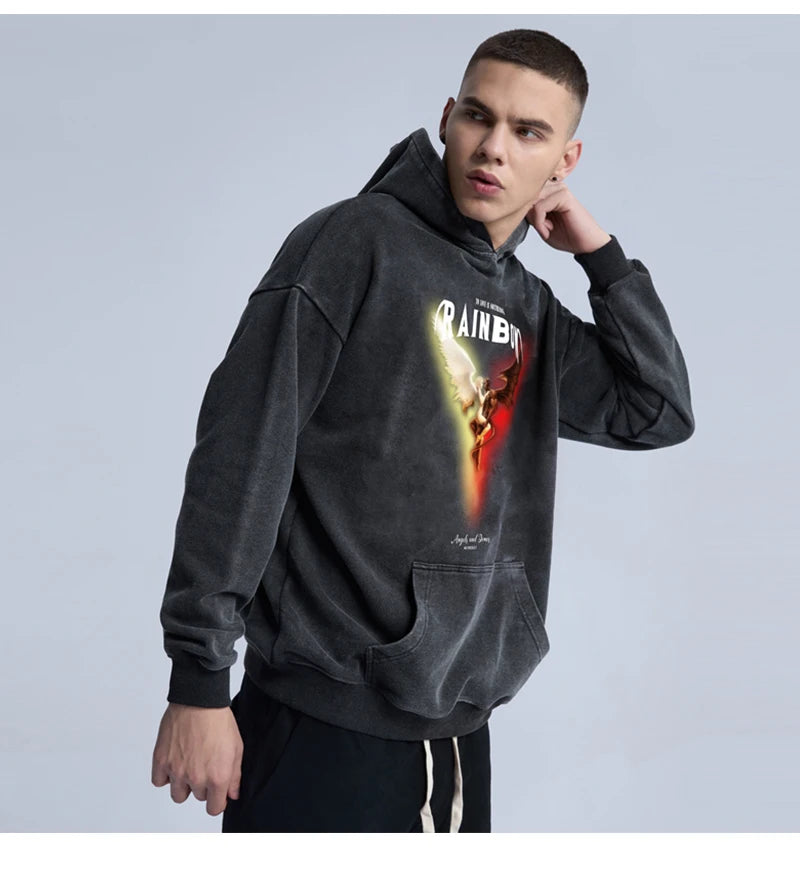 Rainbowtouches 2022 Hoodies Men High Street Fashion Old Washing Demon