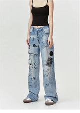 men baggy ripped jeans graffiti printed straight denim pants distressed jeans male streetwear hip hop jeans trousers y2k unique jeans style 5594