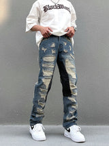 destroy ripped scratched patchwork denim jeans mens casual straight biker zipper trousers streetwear hip hop jean pants joggers unique joggers style 3903
