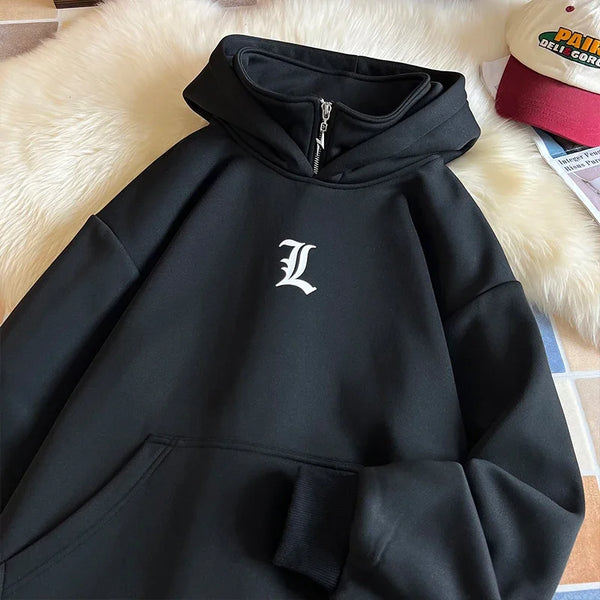 2024 Spring Half Zip Large Size Hooded Sweatshirts Korean Mens Pullove