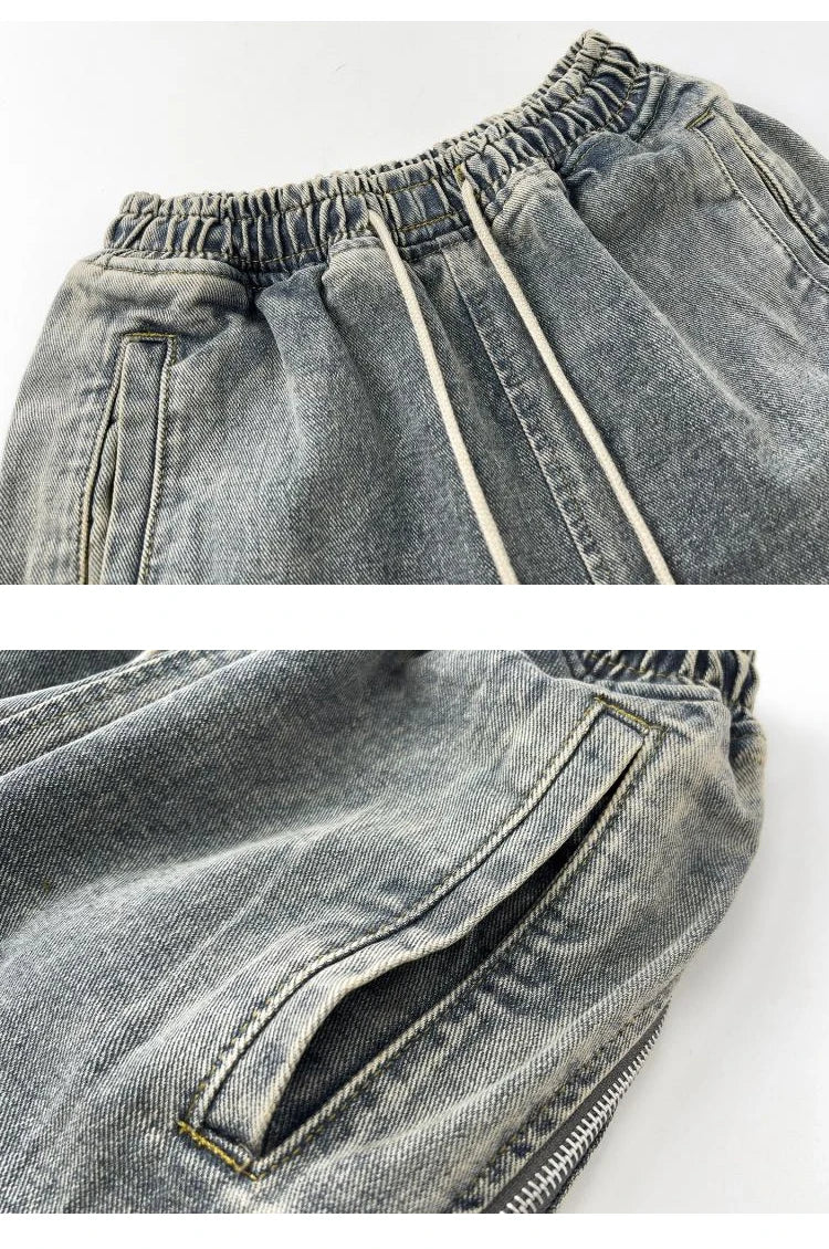 side long zipper open denim jeans mens elastic waist straight biker trousers jeans fashion streetwear hip hop jean pants joggers unique joggers style 2550