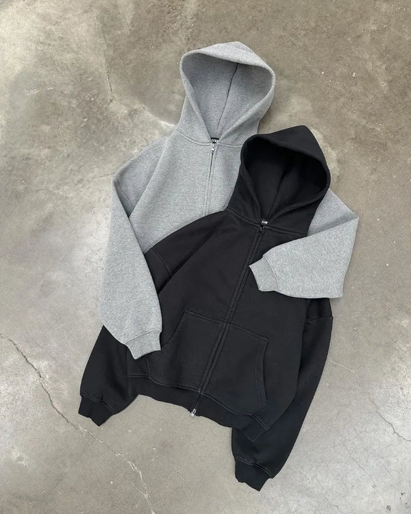 American High Street Fashion Casual Hoodie Men Y2K Harajuku Retro Soli