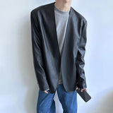 Mens Pu Leather Suit Jacket British Cardigan Casual Jacket Autumn Streetwear Campus Versatile Long-Sleeve Top Men'S Clothing