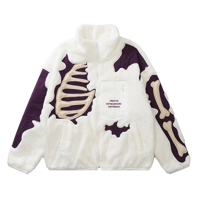 Gothic Oversized Tee – Mens Casual Skulls Patchwork Fleece Jackets Coats New Hairy