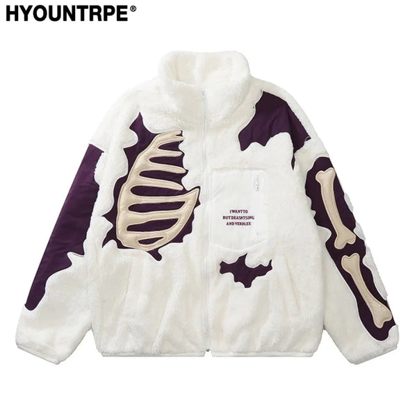 Gothic Oversized Tee – Mens Casual Skulls Patchwork Fleece Jackets Coats New Hairy