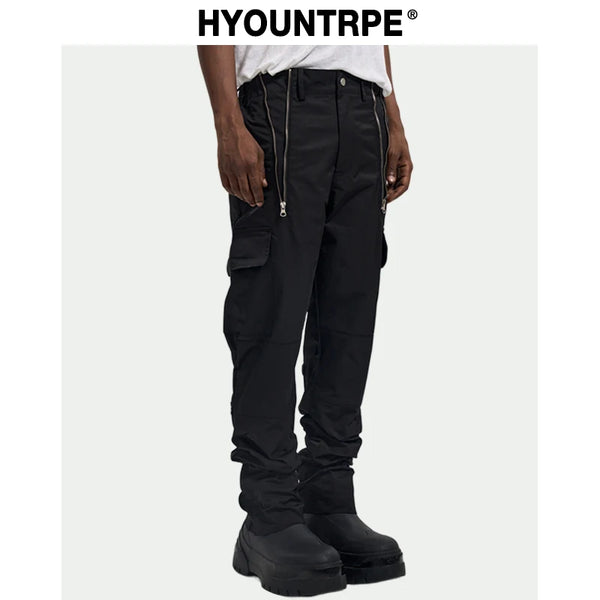 fashion zipper open waist pants with side pockets cargo pants trousers streetwear hip hop military casual pants joggers men streetwear sweatpants