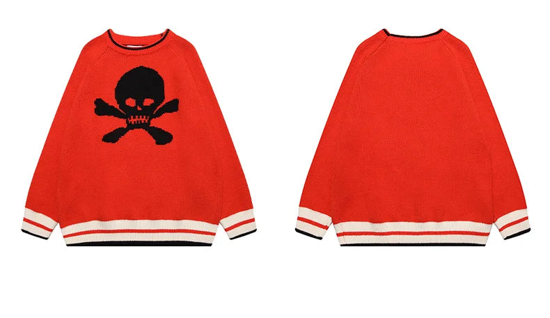 hip hop knitted sweater mens autumn winter o neck skulls pullover streetwear casual warm loose sweaters unisex jumpers knitwear trendy hip hop style outerwear, urban wear with bold artwork, oversized graphic print design