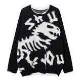 hip hop knitted sweater mens o neck dinosaur pattern fake two pieces pullover streetwear casual loose sweater jumper knitwear - trendy hip hop fashion hoodie, urban fashion pullover, gothic aesthetic hoodie for winter