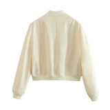 Women Bomber Jacket White Autumn And Winter Button Baseball Bomber Sho