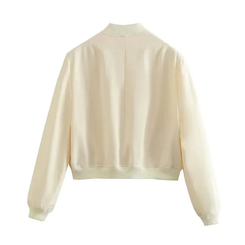 Women Bomber Jacket White Autumn And Winter Button Baseball Bomber Sho