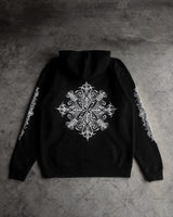 techwear street knit hoodie with oversized flame detail for urban fall winter outfits, street fashion menswear trend for seas