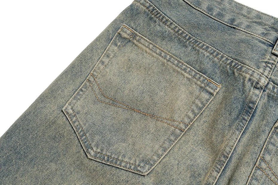 mens vintage ripped jeans distressed hole blue flared jeans trousers luxury designer male denim pants unique jeans style 1642