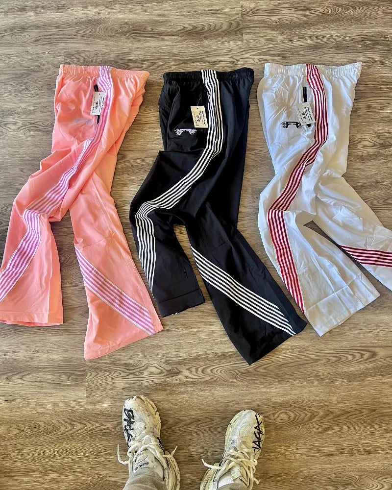 american retro trend striped stretch waist women nine point pants y2k harajuku fashion loose casual couple sports wide leg pants unique default style 2324