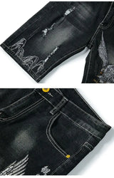Summer Embroidered Eagle Denim Shorts Men's Summer Thin Fit Good Quality Ripped Five Points Pirate Shorts