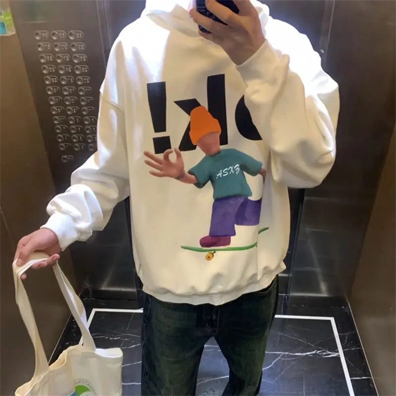Trendy European American Ins Cartoon Fun Hooded Sweatshirts Men Women in Autumn and Winter Y2K Personalized Hot Couple Jackets
