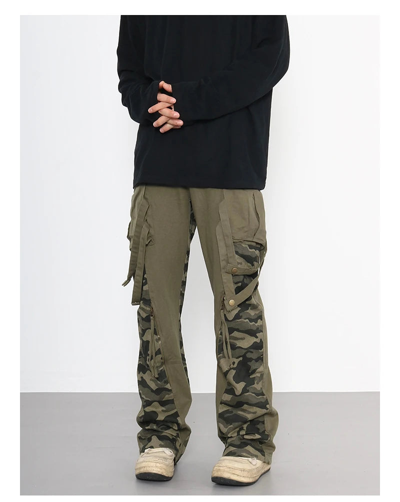 men patchwork camouflage cargo pants streetwear side pockets harajuku joggers unisex hip hop baggy loose straight flare trousers unique joggers style 2845