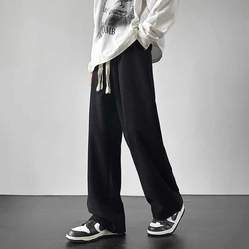 winter thickened pants men warm oversized wide leg pants men streetwear loose straight pants mens black beige thick trousers relaxed fit trousers
