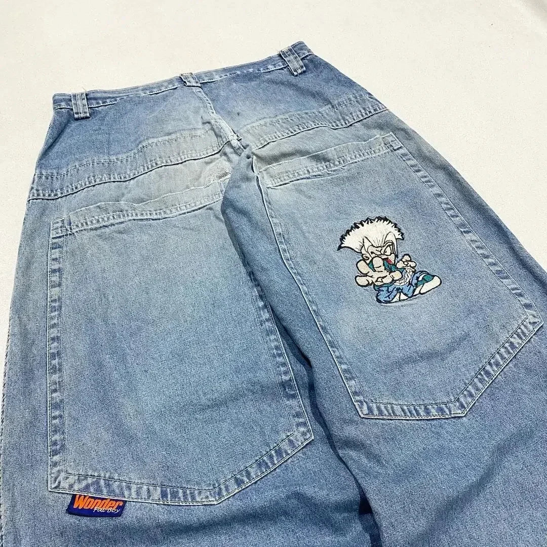 american y2k new fashion pattern embroidered spot straight jeans men street hip hop retro loose wide leg pants couple punk jeans denim street jeans
