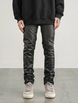 men pants high street wax coating pant casual streetwear hip hop zipper trousers harajuku fashion slim fit skinny pants joggers unique joggers style 2124