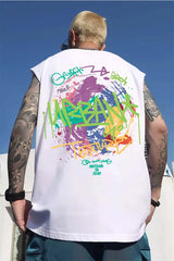 Sadcore Tribal flames – Summer Sleeveless T Shirt Mens American High Street Graffiti