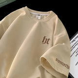 Glitchcore Aesthetic drop – 2024 Summer Letter Embroidered Waffle T Shirt Mens Y2K Vinta
