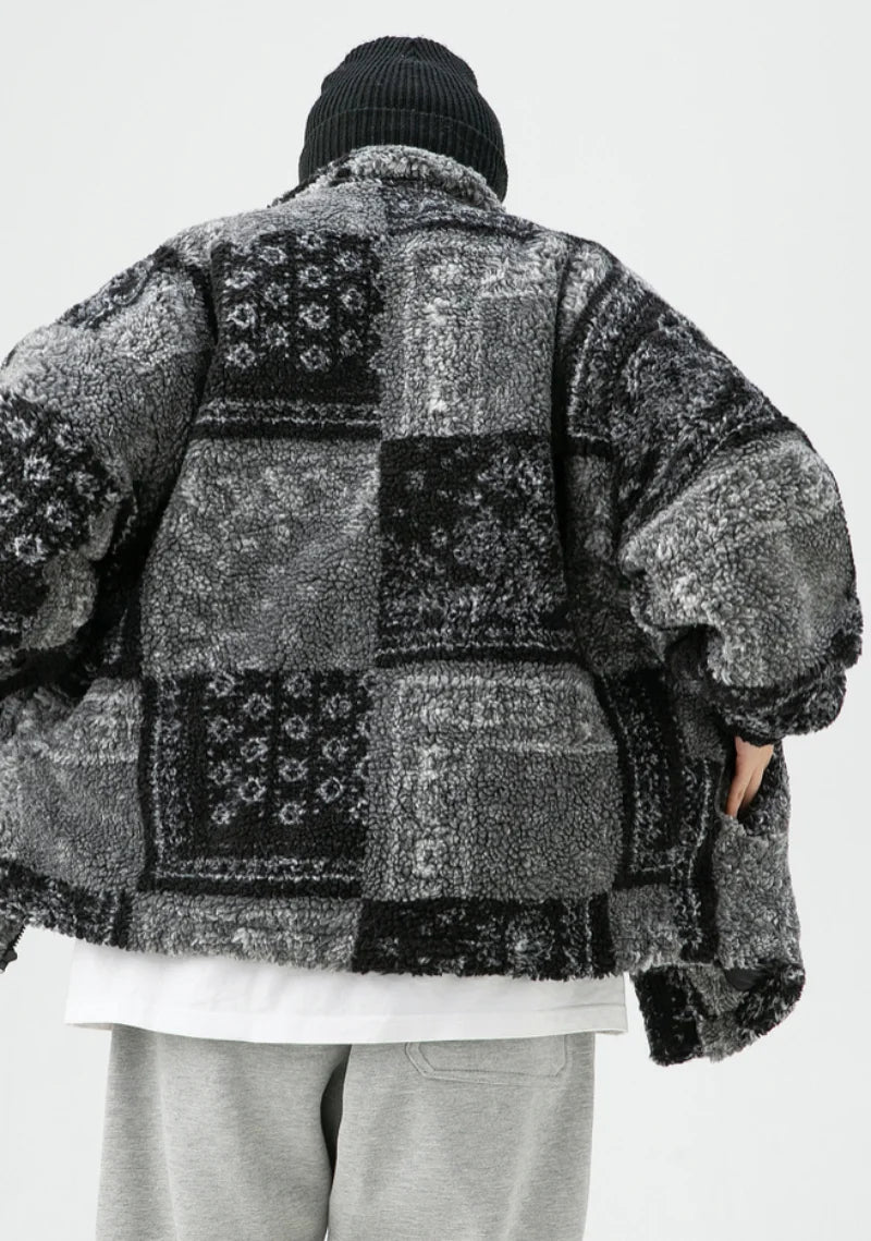 Skatercore Fit – Men Paisley Fleece Jackets Coats Fashion Hairy Zipper Loose