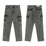 men fashion denim jeans casual bottom button open straight jeans with pockets hip hop streetwear zipper cargo joggers jean pants unique joggers style 2505