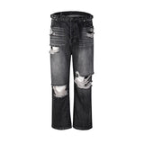knee destroy big holes high street pants mens casual harajuku zipper straight trousers hip hop fashion streetwear baggy joggers unique joggers style 2908