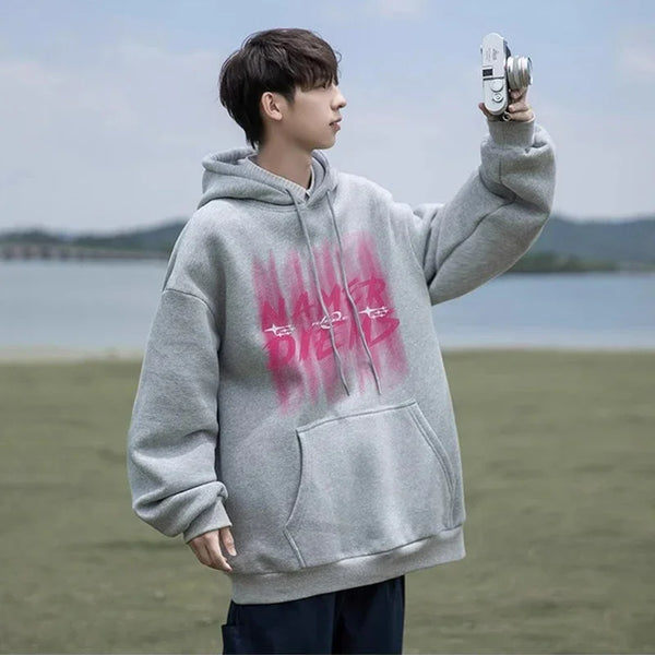 2024 New Graffiti Letter Print Hooded Fleece Sweatshirt For Men Loose