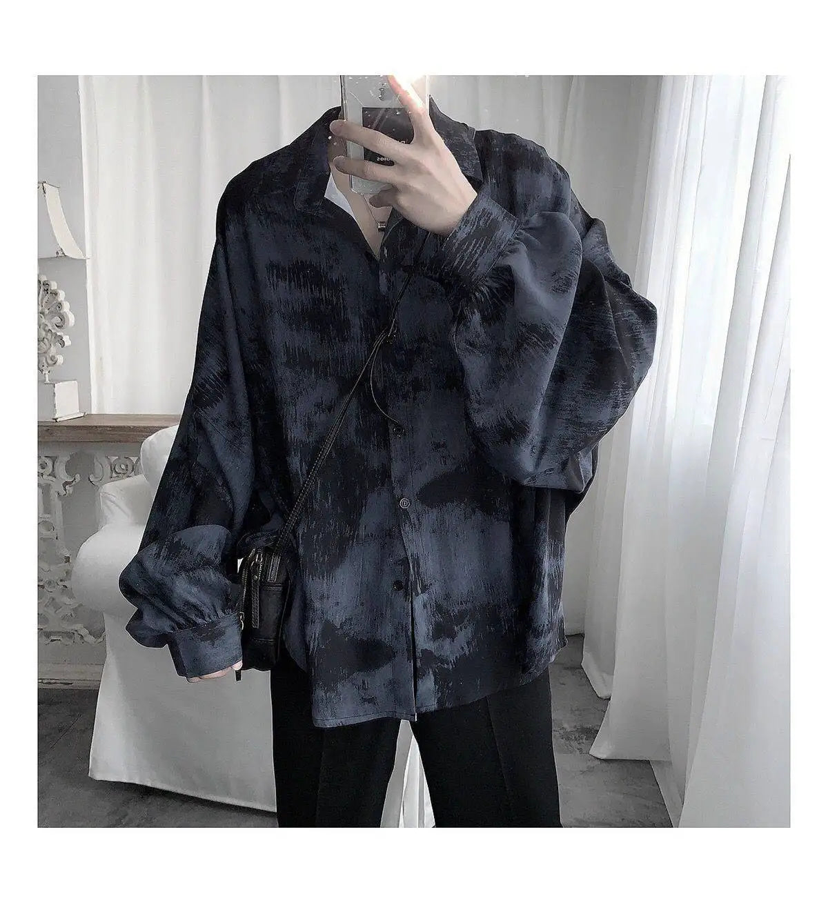 Tie dye loose shirt men long sleeved early autumn Korean version student ins men shirt dark abstinence