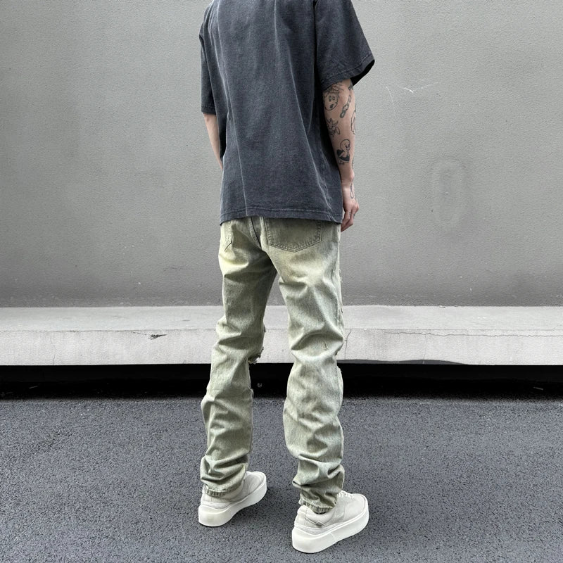 retro washed skinny jeans men pant destroyed ripped holes slim biker zipper jeans trousers fashion streetwear hip hop joggers unique joggers style 5227