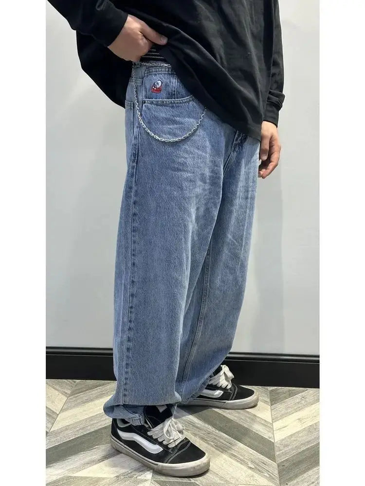 harajuku polar big boy popular baggy jeans mens women gothic wide leg trouser y2k hip hop cartoon embroidery streetwear jeans unique jeans style 3900