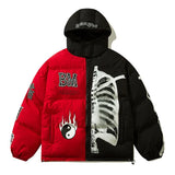 rainbowtouches mens winter parka jacket skeleton print streetwear outwear harajuku padded hooded loose warm coat unisex red f - variant style 1c7432 for streetwear fashion
