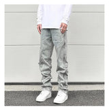 side long zipper open denim jeans mens elastic waist straight biker trousers jeans fashion streetwear hip hop jean pants joggers unique joggers style 2542
