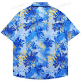 Men Shirts Hawaiian Vacation Loose Shirts Summer Refreshing Turn Down Collar Leaf Print Half Sleeve Shirt Versatile Daily Tops
